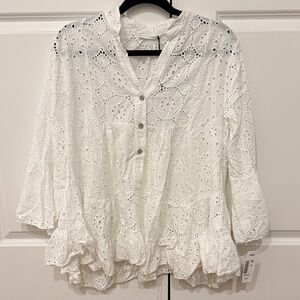 Chic White Eyelet Blouse